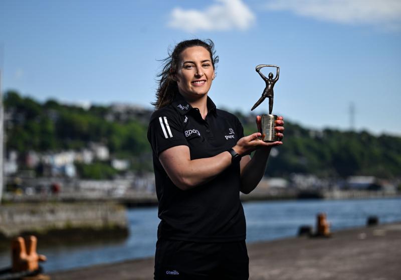 PwC GPA Player of the Month for April in camogie, Mairéad Teehan of Offaly, with her award