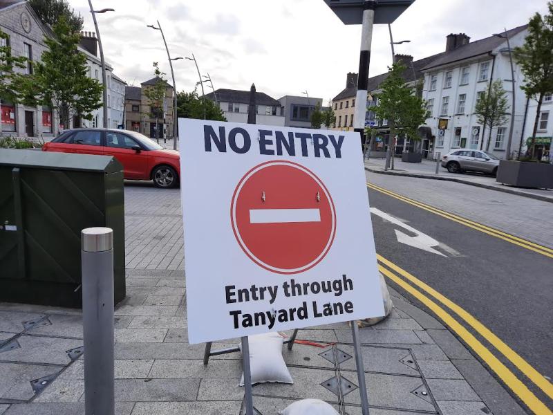 Signs have been erected advising people not to enter O'Connor Square from Bridge Street