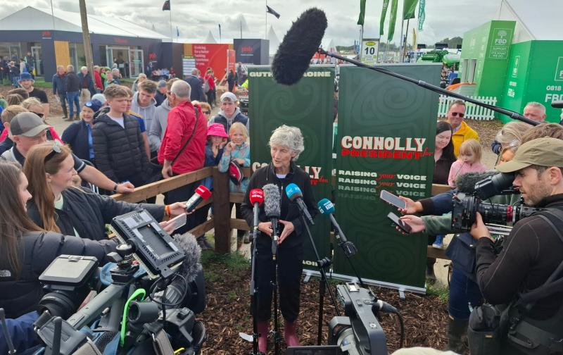 Catherine Connolly, independent candidate for president meets media at the Ploughing