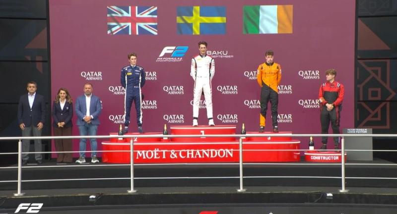Podium finish for Alex Dunne in F2 Sprint Race in Azerbaijan
