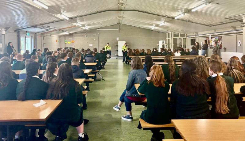 Community Gardaí speak to students in Borrisokane Community College about the dangers of modern tech