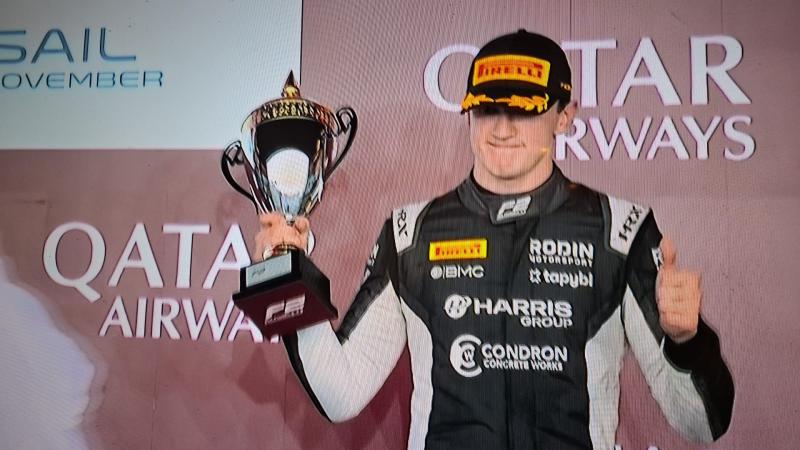 Leonardo Fornaroli in second, a result good enough to give the Invicta Racing driver the 2025 FIA Formula 2 title.