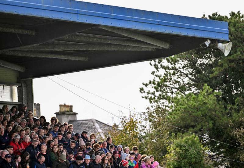 Supporters at the 2025 Clare County senior hurling final between Clooney Quin and &Eacute;ire &Oacute;g Ennis at Cusack Park in Ennis (Photo by Piaras &Oacute; M&iacute;dheach/Sportsfile)