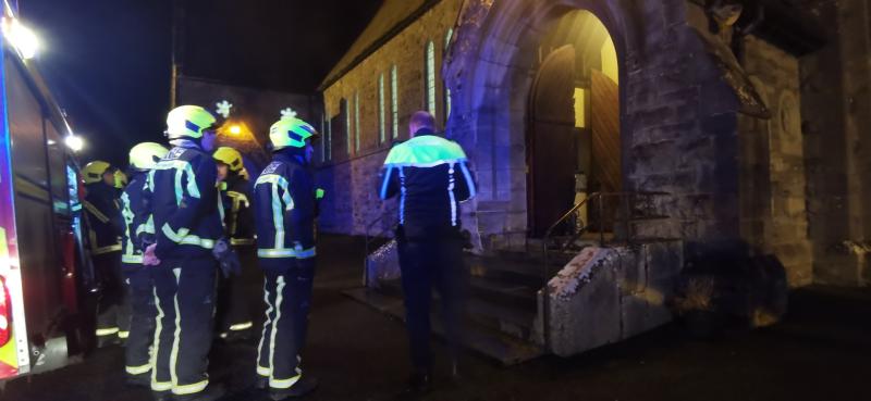 Fire service and gardai at the scene of the attempt to burn down the church in Castletown-Geoghegan
