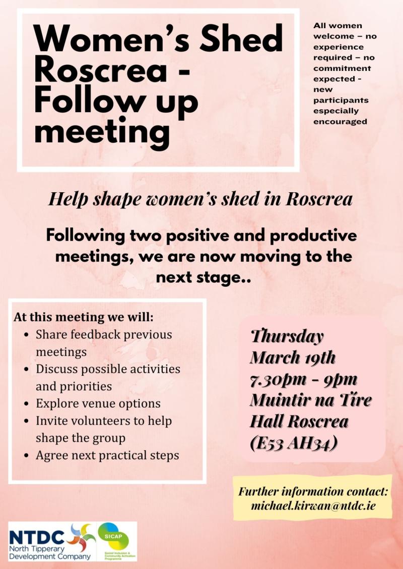 New Women's Shed forming on Offaly and North Tipp border