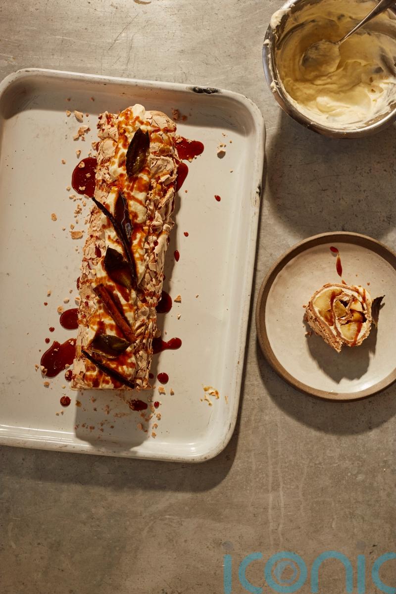 Ottolenghi Test Kitchen’s brown sugar meringue roulade with burnt honey apples recipe