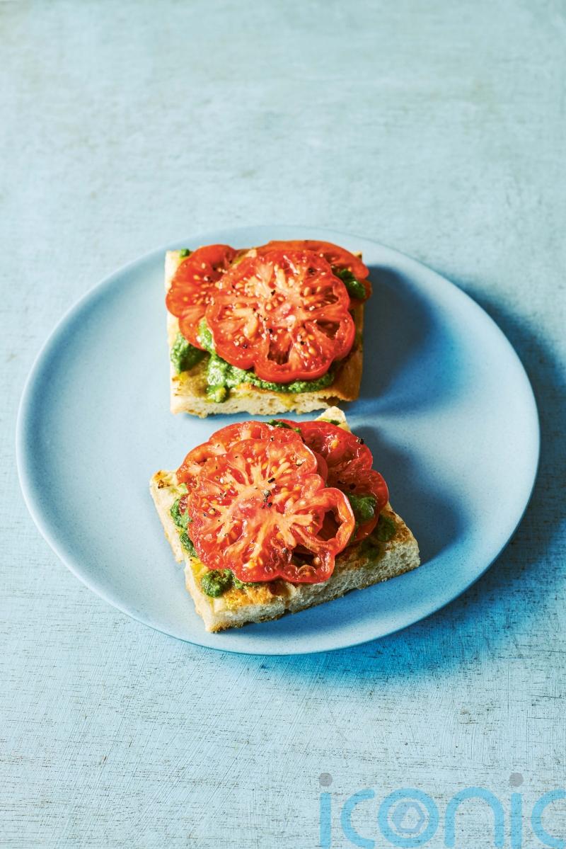Prue Leith’s tomatoes with English pesto on toasted focaccia recipe
