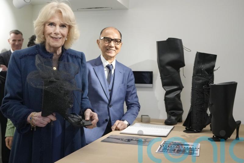 Queen Consort ‘fascinated’ by cactus and banana peel shoes at Jimmy Choo academy