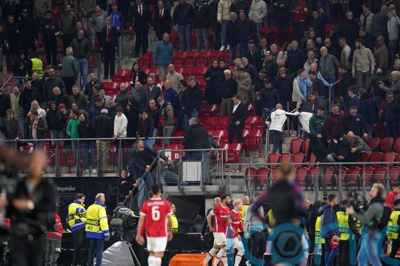 West Ham players confront AZ Alkmaar fans who attacked family stand