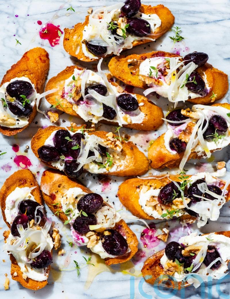Crystelle Pereira’s roasted grape, honey and feta crostini