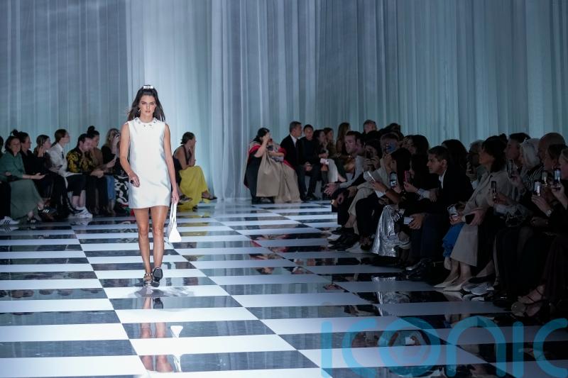 Kendall Jenner and Claudia Schiffer on the catwalk at Versace