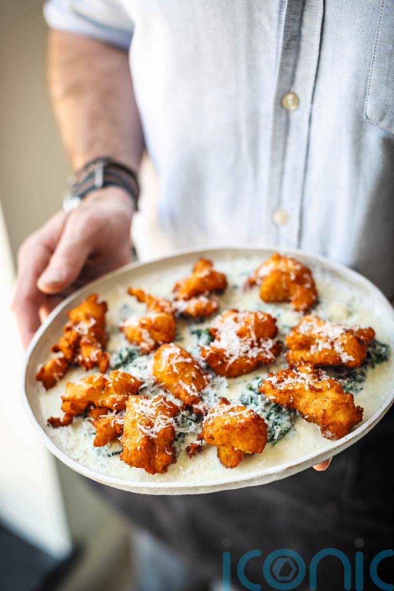 Matt Tebbutt’s Parmesan fritters with Roquefort spinach recipe