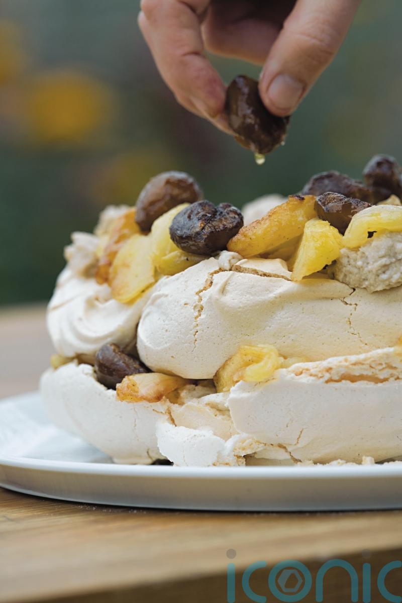 Chestnut pavlova with caramelised apples recipe