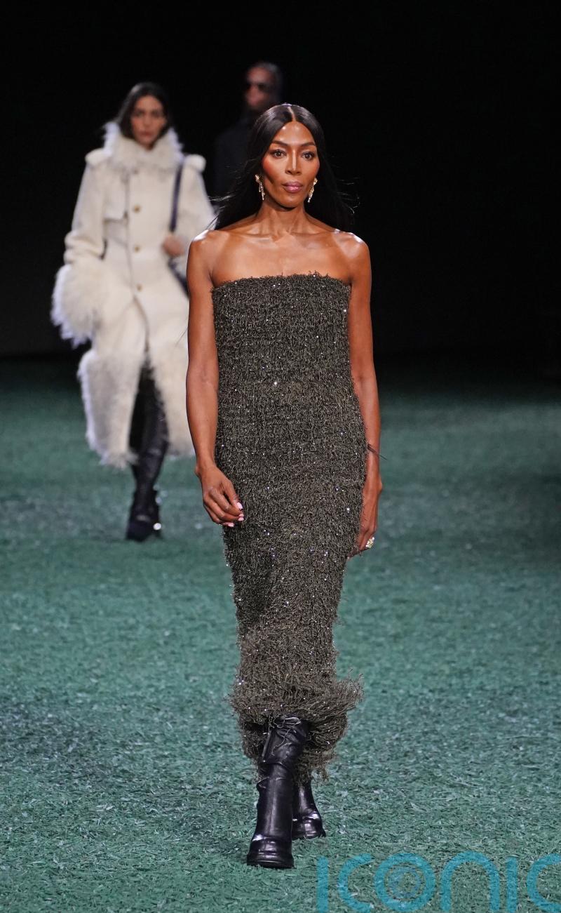 Naomi Campbell dazzles in beaded dress at Burberry’s London Fashion Week show
