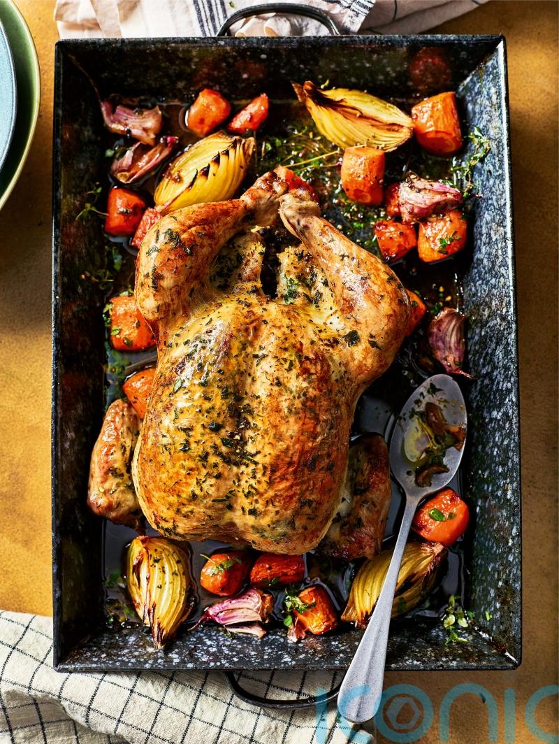 Garlic and herb roast butter chicken with pan gravy recipe