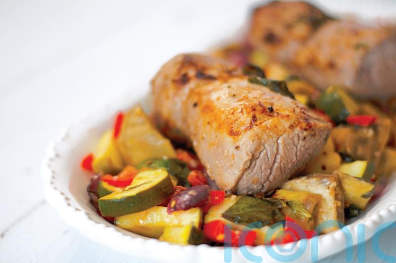 Air fryer Italian pork loin and roasted vegetables recipe