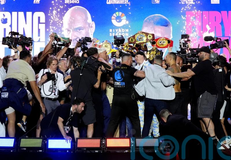 Tyson Fury vows to knock Oleksandr Usyk ‘spark out’ at fiery Riyadh weigh-in