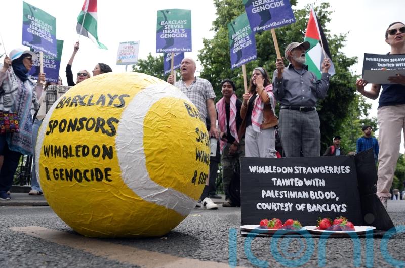 Pro-Palestinian protesters demonstrate against Wimbledon sponsor