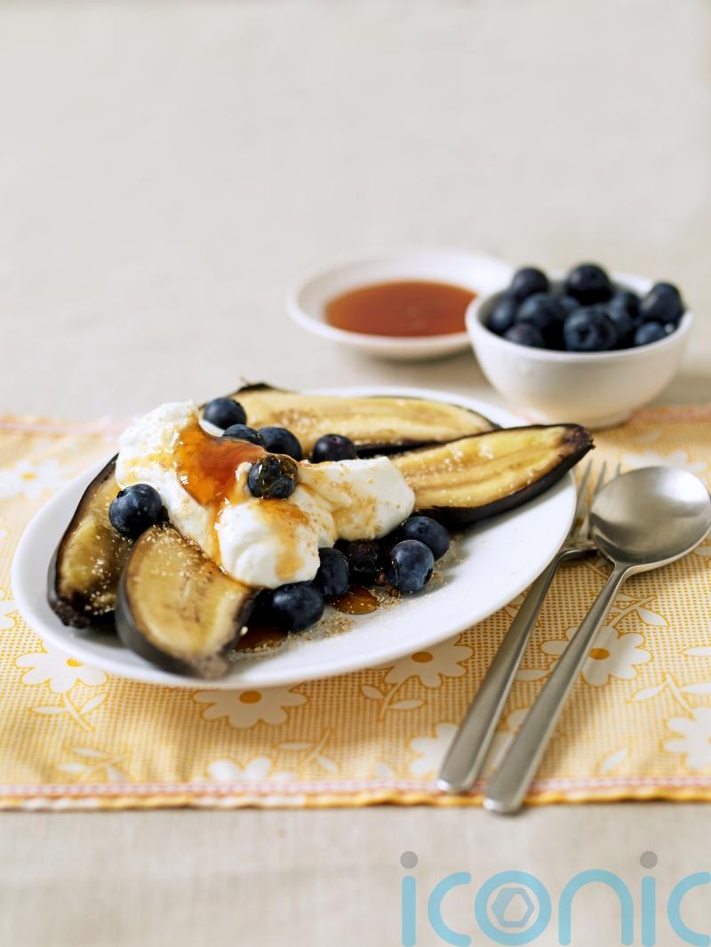Griddled bananas with blueberries recipe