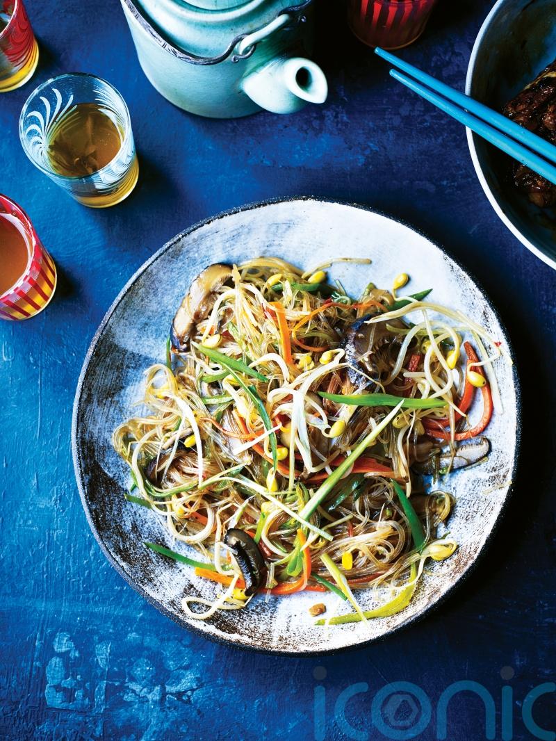 Jeremy Pang’s mung bean vermicelli with shiitake and mangetout