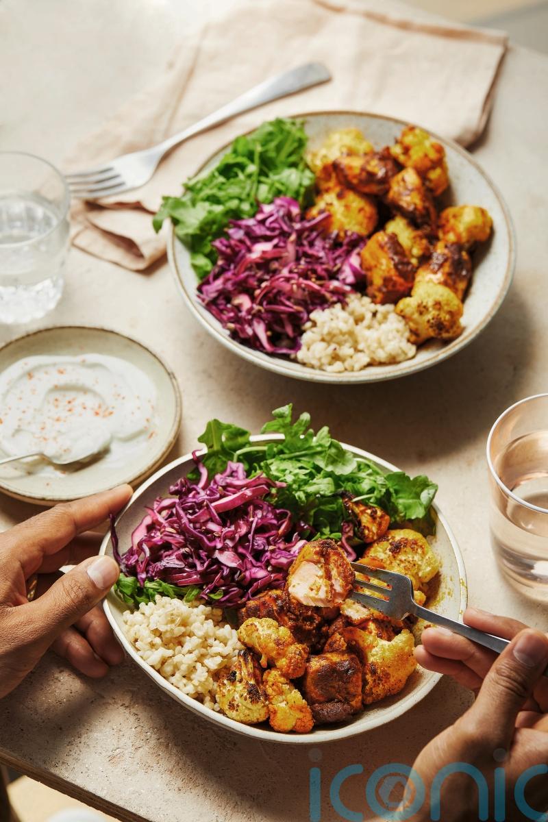 Dr Rupy Aujla’s salmon tikka bowls with quick fennel and cabbage pickle