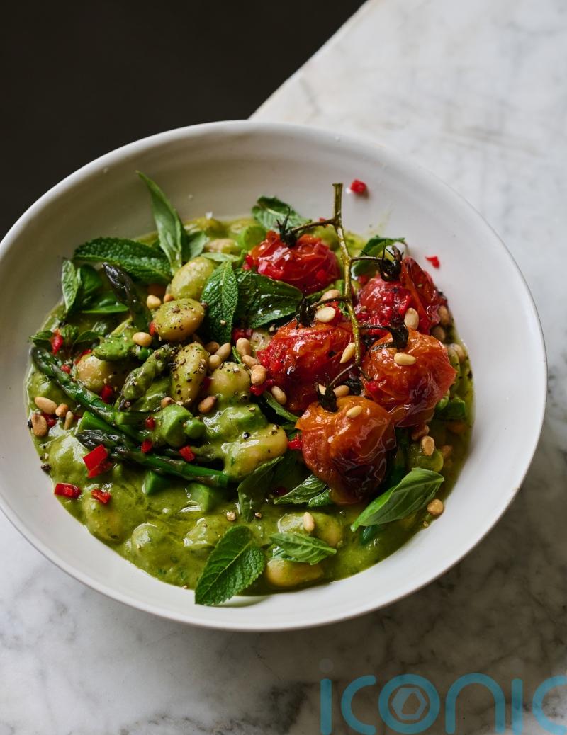 Natalia Rudin&rsquo;s pesto beans and roasted tomatoes