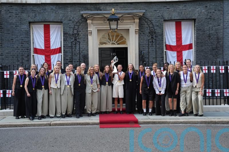 England arrive at Downing Street to celebrate European Championship glory
