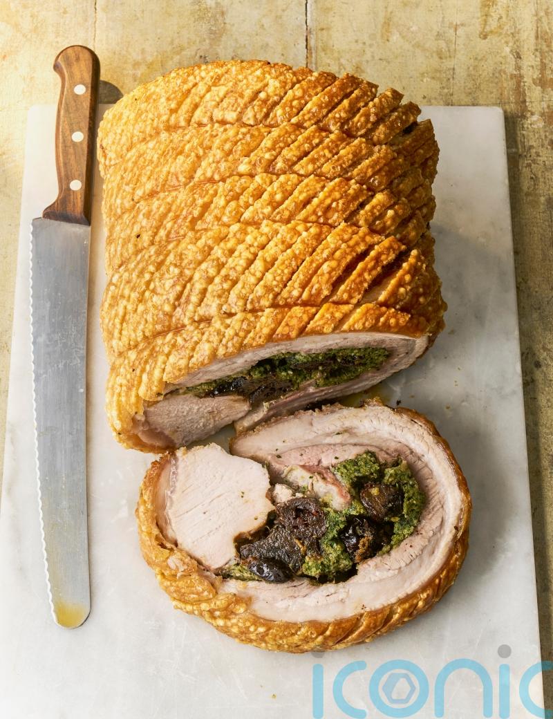 Raymond Blanc’s roasted pork stuffed with prunes and herb breadcrumbs