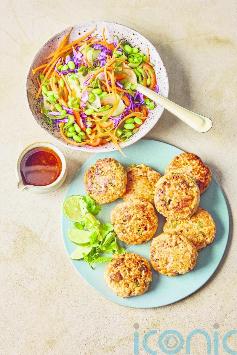 Sophie Richards&rsquo; Thai salmon cakes with rainbow crunch salad recipe