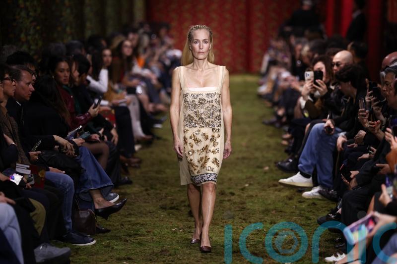 Gillian Anderson walks Miu Miu runway to close Paris Fashion Week