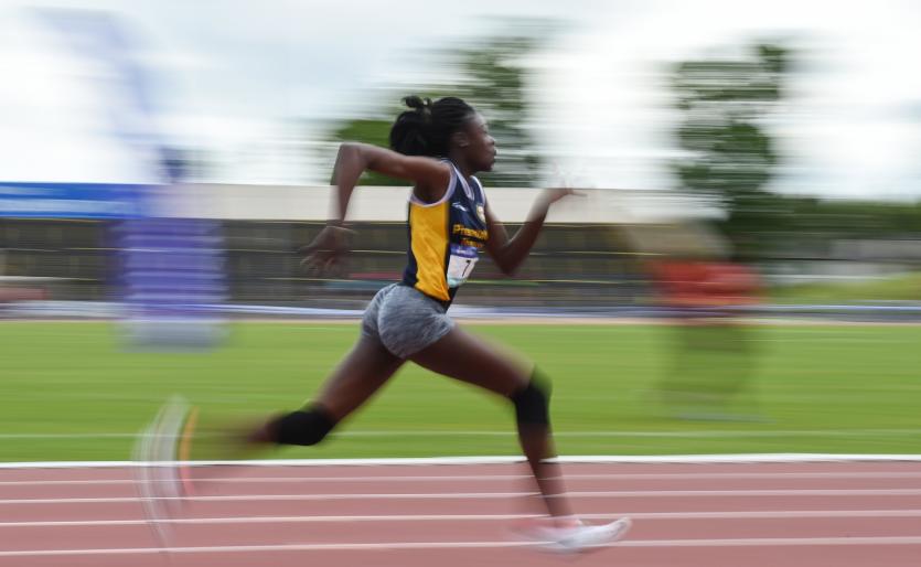 Competitors in action at the Irish Life Health Leinster Schools Track & Field Championships - Day 1