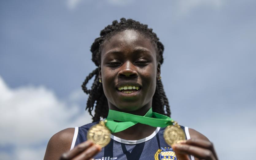 Competitors in action at the Irish Life Health Leinster Schools Track & Field Championships - Day 1