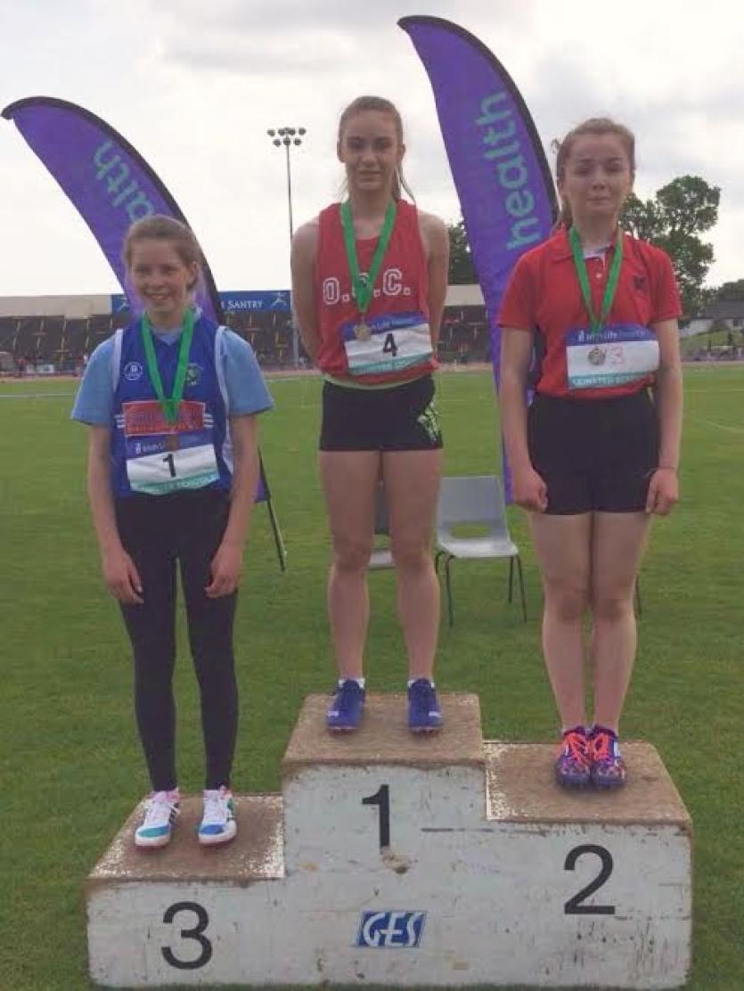 Katelyn Farrelly who took gold in the 75 metres hurdles at the Leinster schools championship at Santry.