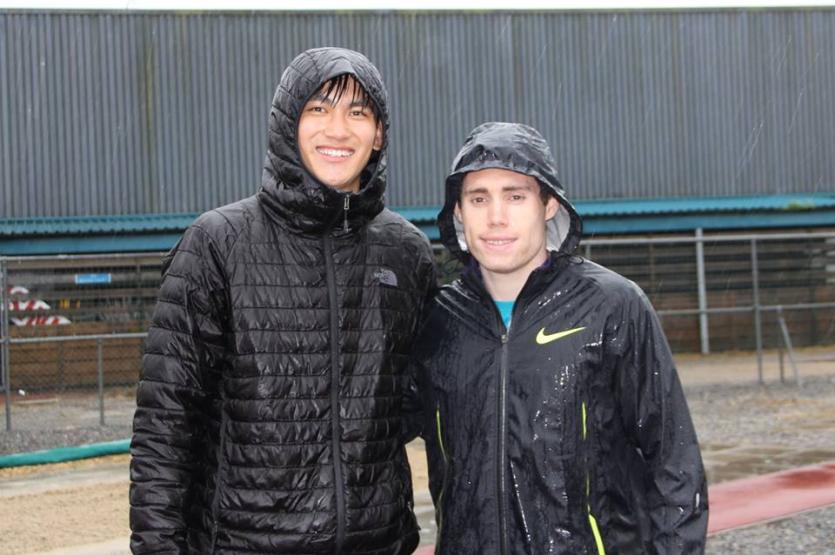 Triple Jump champion Jordan Hoang pictured with Jason Smyth at the Bertie Quinn Competition 2017