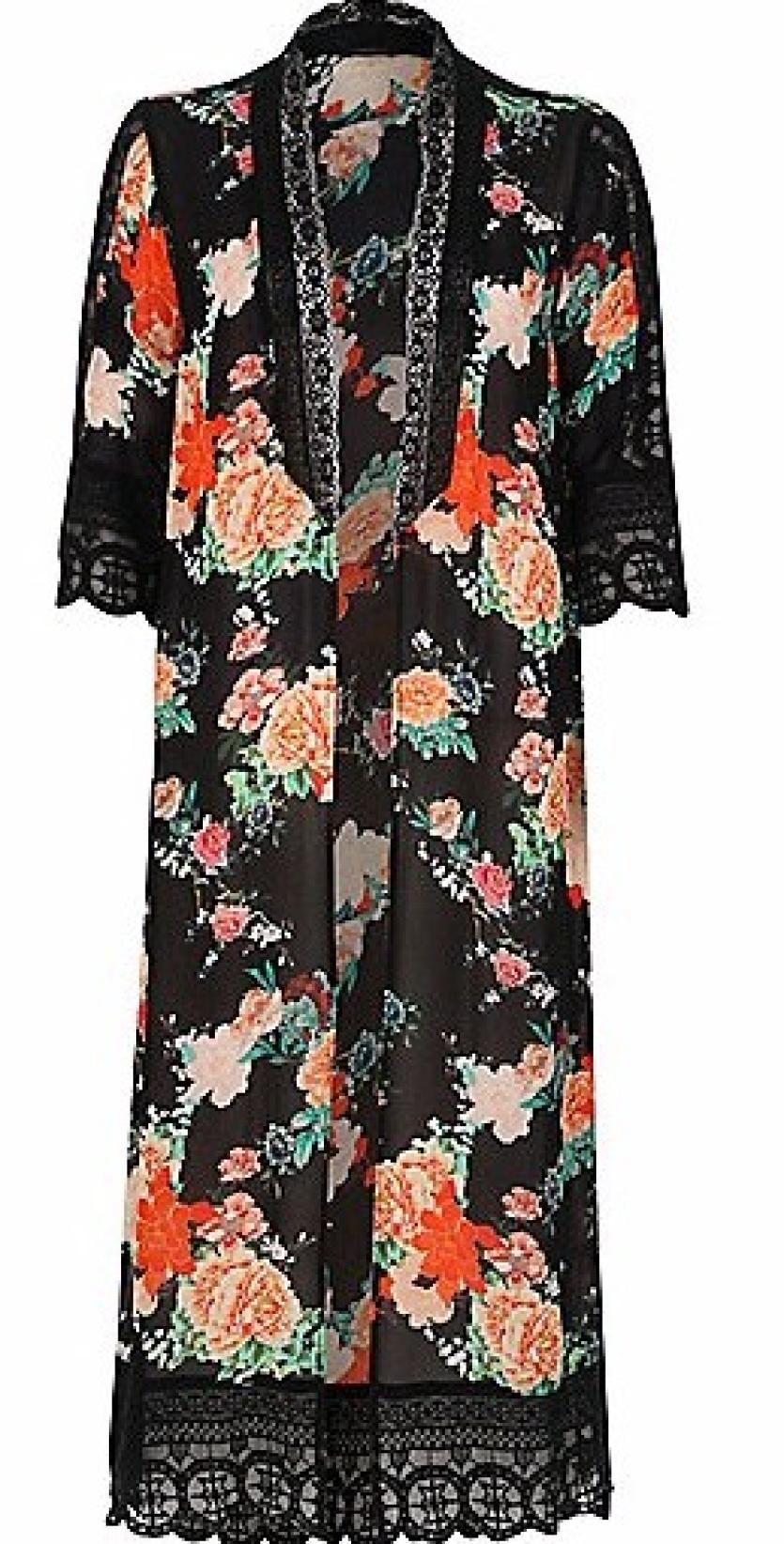 River Island black floral print  lace kimono