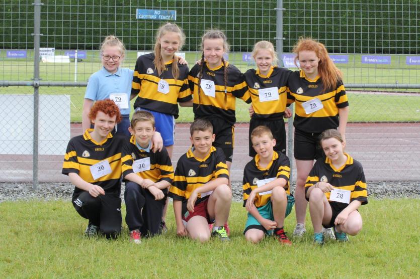 Pupils from Scoil Mhuire Cloneygowan who competed in the Colin Dunne National Schools Track and Field.