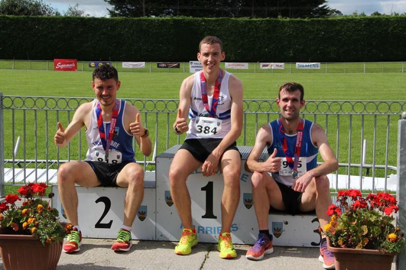 Men's winners of the 2017 Quinlan Cup Half Marathon - Pauric Ennis (2nd), Martin Hoare (1st), Brian Kirwan (3rd)