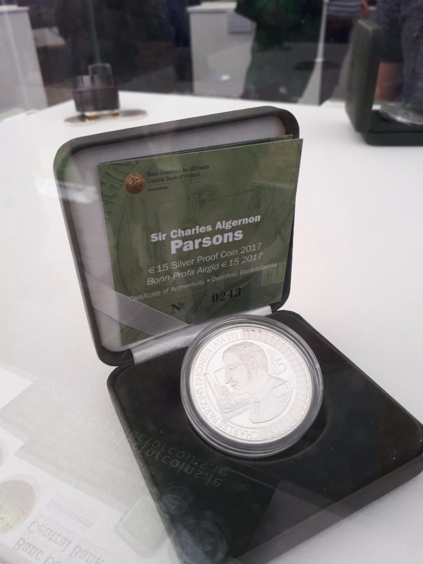 A coin commemorating Offaly inventor Charles Parsons on display at Ploughing 2017 - Photo: Justin Kelly