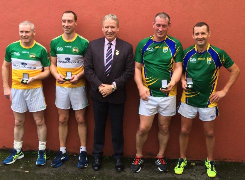 Offaly's David Hope and Noel Murphy after winning the Over 35s A Handball Final for 2017 