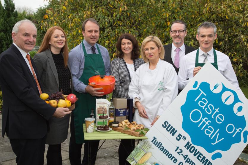 Pascal Naughton, Aine Malone, Roger Guiney, Orla Martin, Yvonne Carty, Philip O'Brien and Darren Butler at the Taste of Offaly launch Pic: Ger Rogers