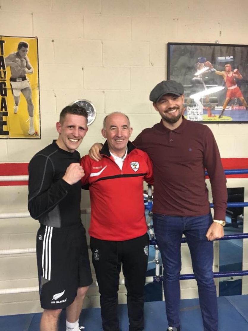 Former World Champion Andy Lee (R) and current pro fighter Eric Donovan (L) with St. Joseph's Boxing Club coach John Kelly