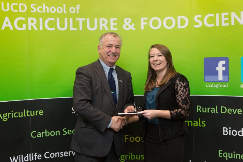Professor Gerry Boyle, Director, Teagasc, presents the inaugural Teagasc Denis Minogue Memorial Award to Aisling Molloy