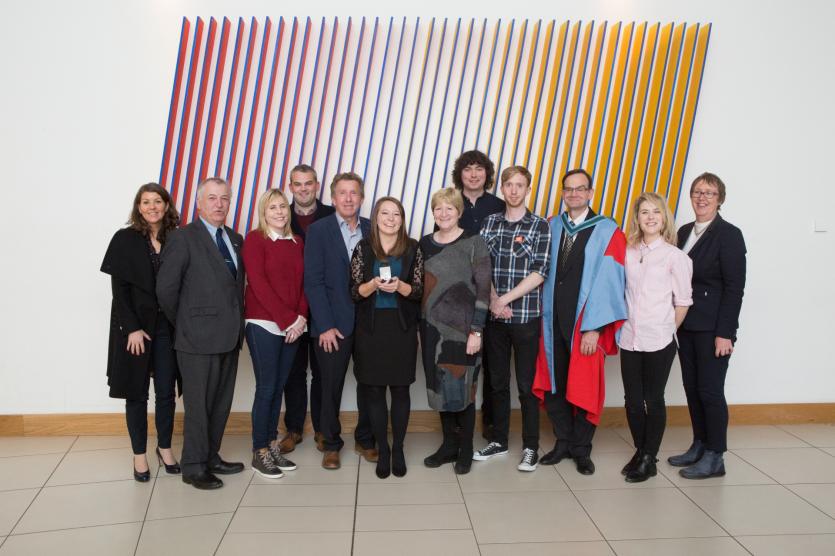 Aisling Molloy (centre), MAgrSc Agricultural Innovation Support student, is the recipient of the inaugural Teagasc Denis Minogue Memorial Award. Aisli