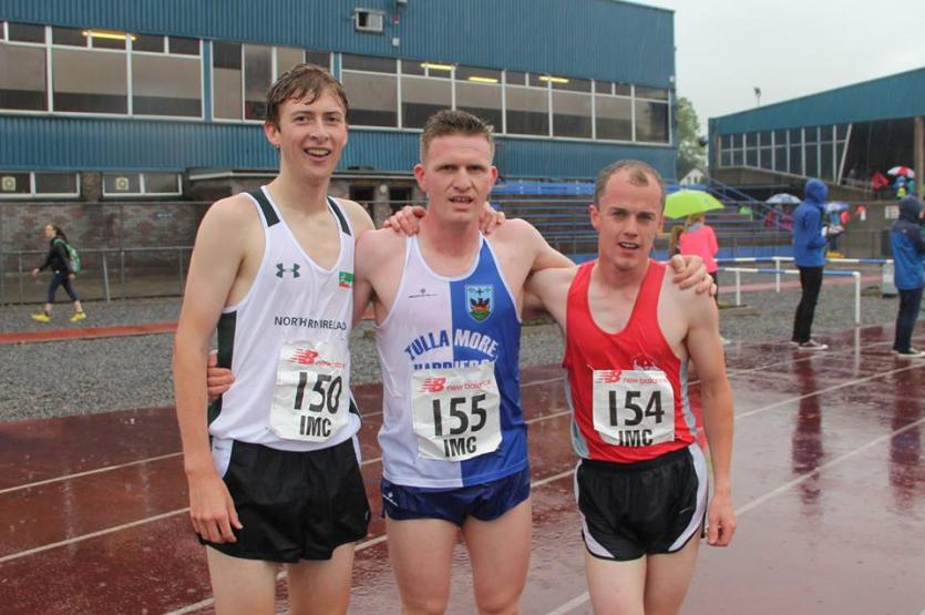 Tullamore Harriers athletes Liam Brady, Christopher Madden and Ryan Sharkey at an event in may 2017