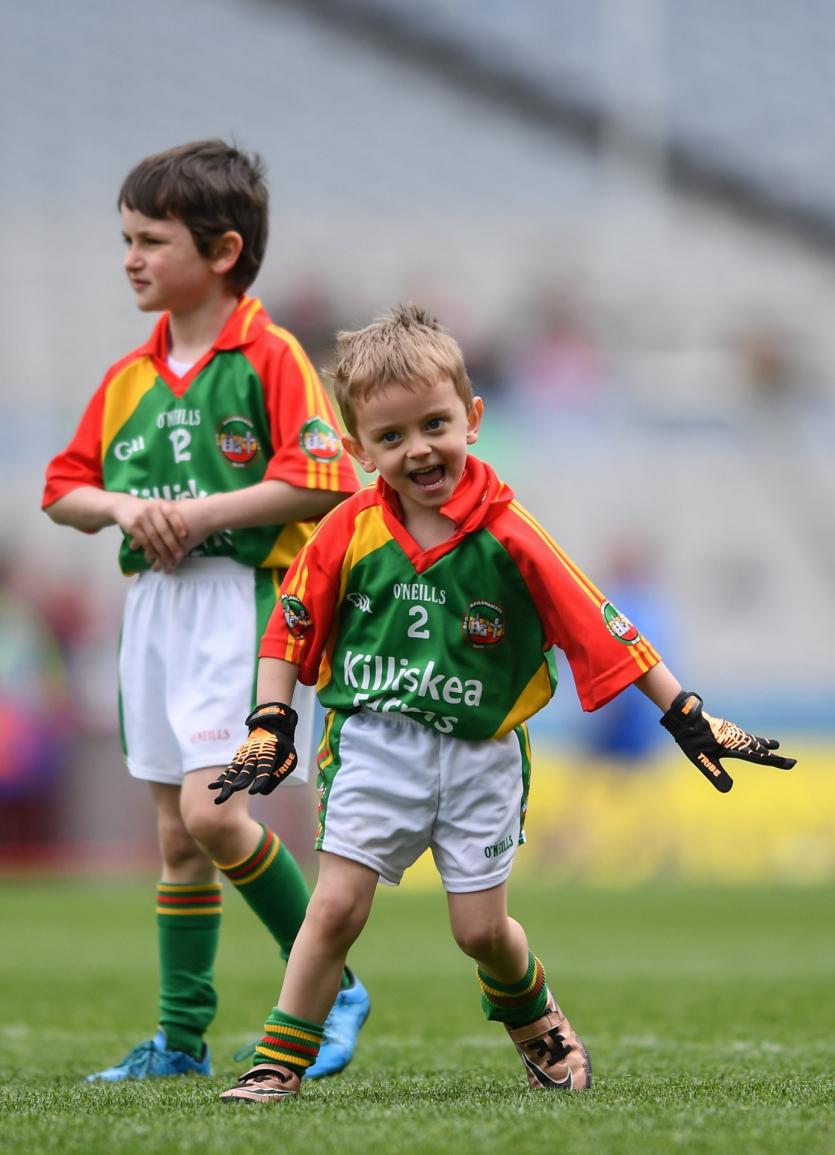 Joe Haverty of Ballinamere Durrow, Co. Offaly, celebrates a goal during day 1 of The Go Games Provincial Days in April 2017