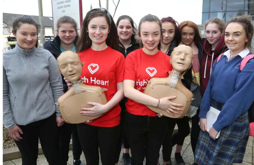 Students from Ard Scoil Rath Iomghain, Rathangan, Co. Kildare, arriving to Speak Out about CPR. homelessness, abuse, smoking and other social issues t