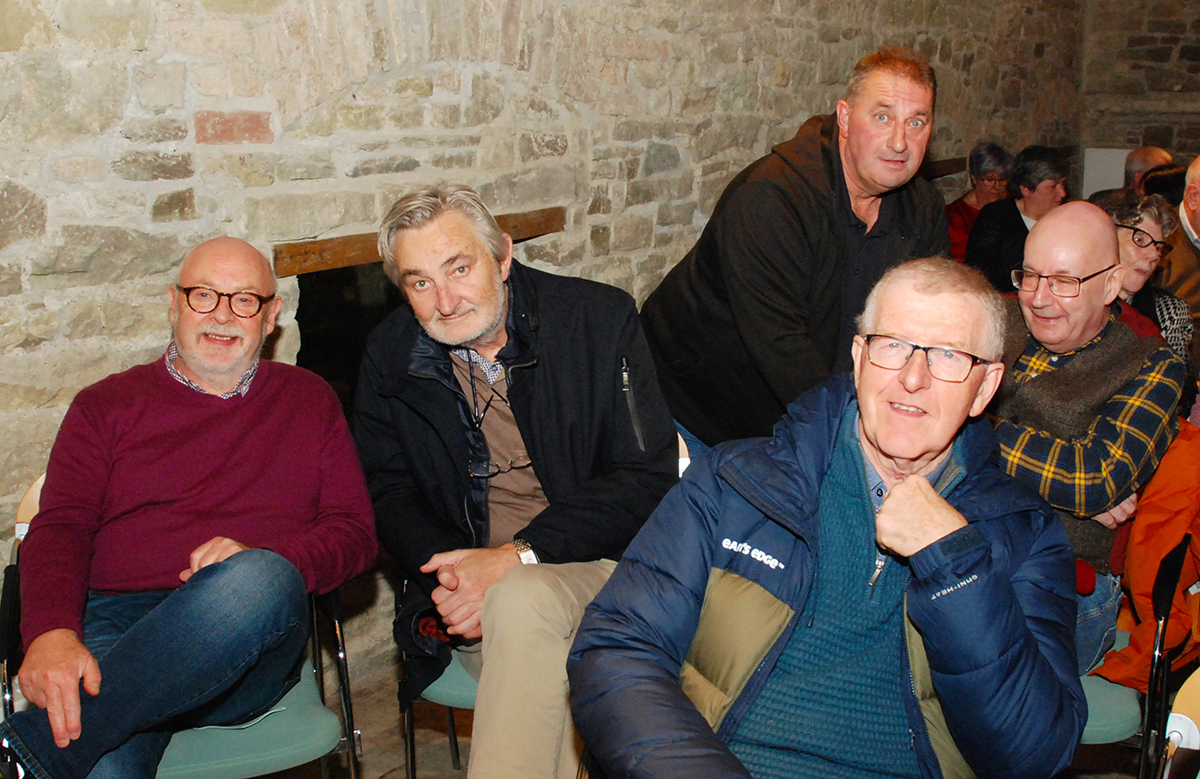  Enjoying a chat after Dinny, Anthony and Bill's set are Roscrea men Bill Smith (musician), Brian Redmond,  George McManus, Tommy McDonnell and Paddy Kelly. Photo: PJ Wright