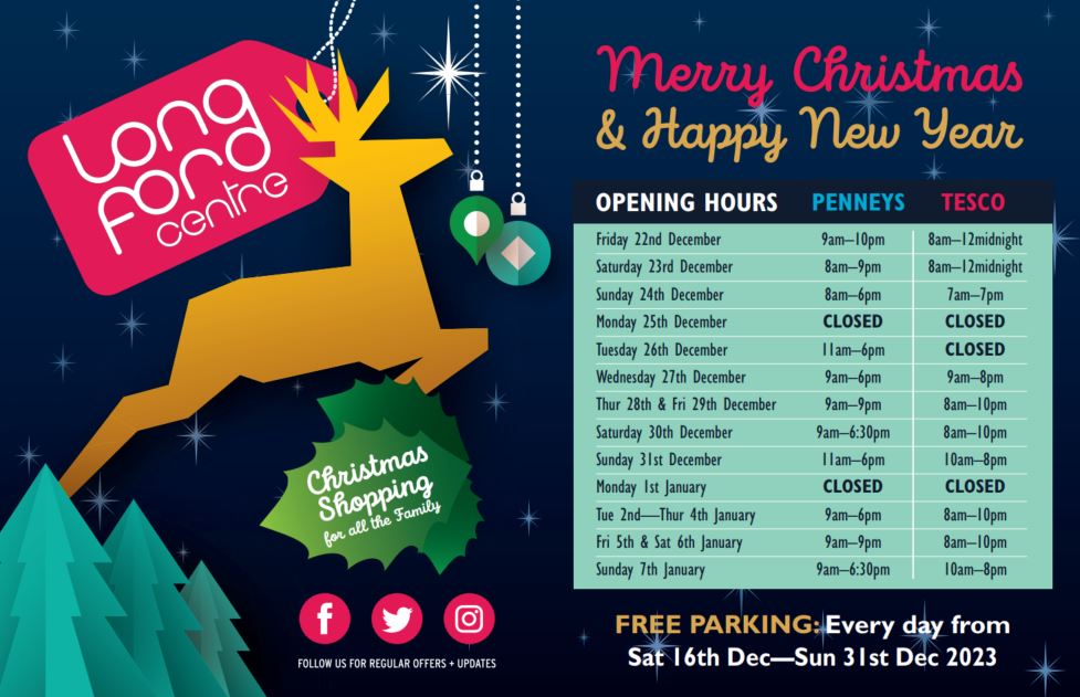 Longford Shopping Centre announces opening hours over the Christmas