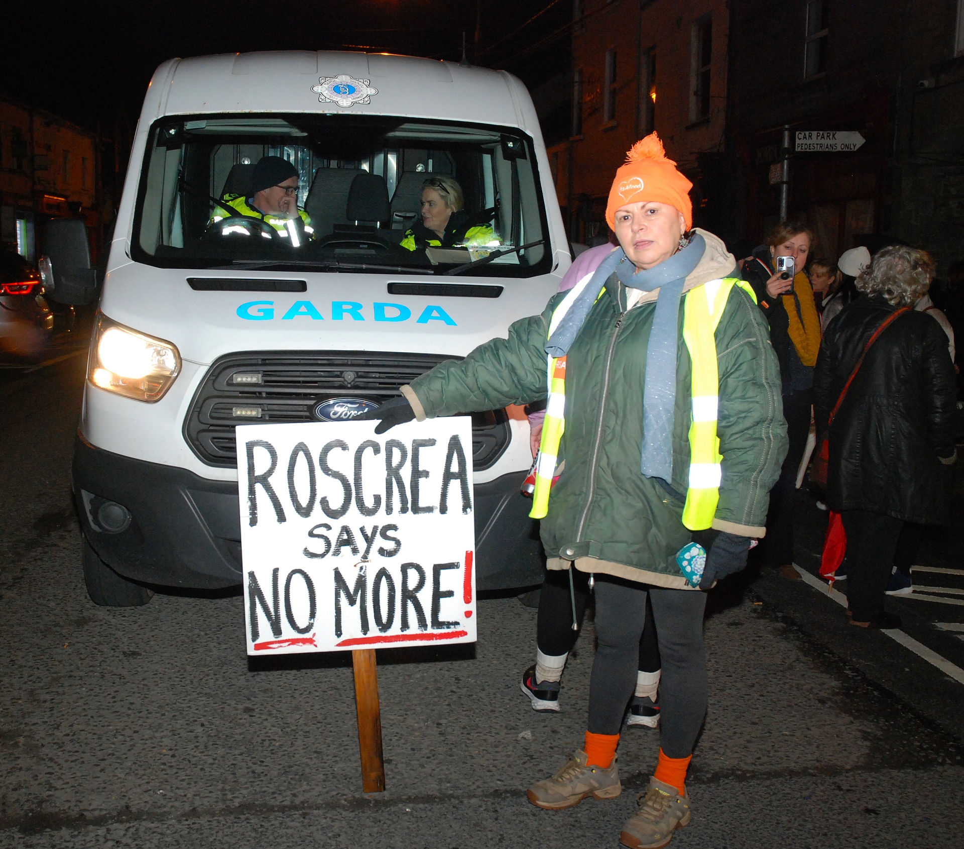 roscrea protest garda station women racket hall