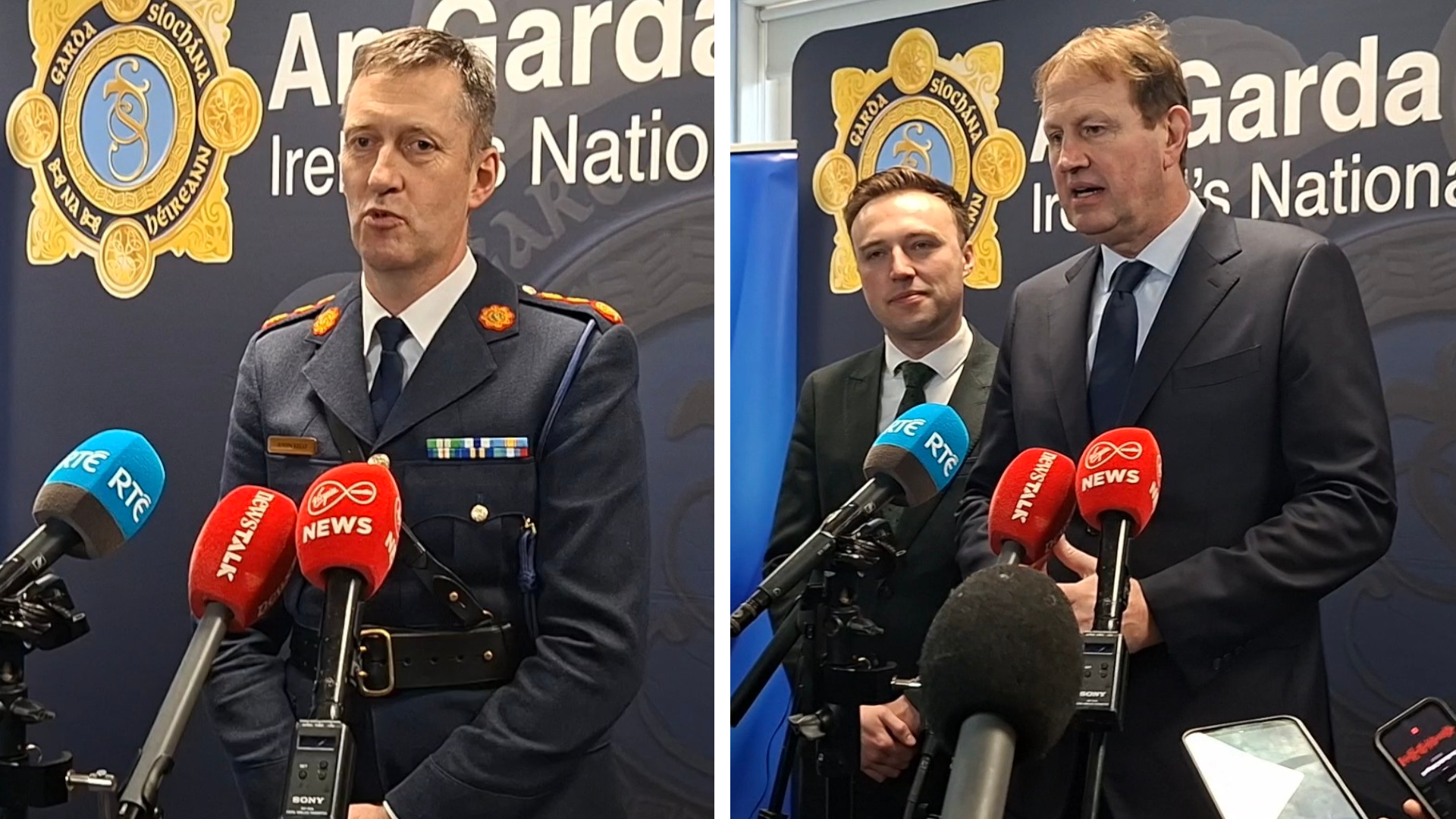 Garda Commissioner Justin Kelly and Minister for Justice Jim O'Callaghan speak to the media